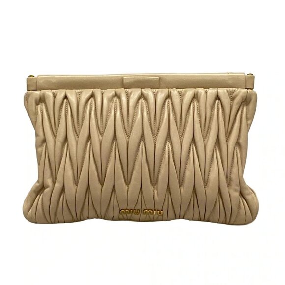 Auth miumiu Matelasse Beige Leather Clutch Bag - Picture 1 of 16